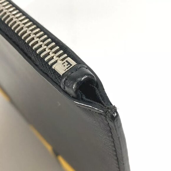 FENDI 7N0078 monster pouch bag Clutch bag Leather Black/yellow - Picture 10 of 15